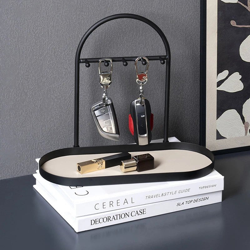 Porte - clés Cuir <br> Le Socle Beige Élégant - Beige