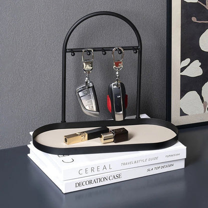 Porte - clés Cuir <br> Le Socle Beige Élégant - Beige