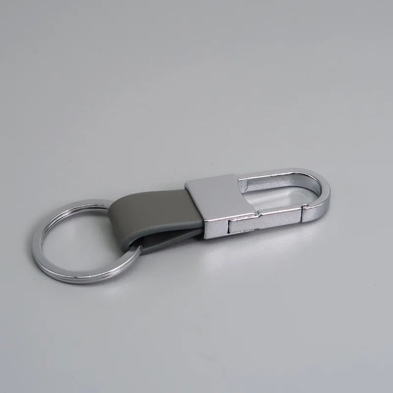 Porte - clés Mousqueton <br> Lanière Cuir Gris Personnalisable - Gris