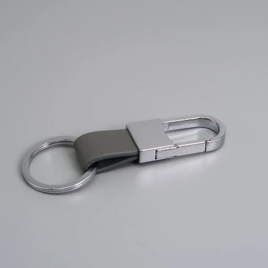 Porte - clés Mousqueton <br> Lanière Cuir Gris Personnalisable - Gris