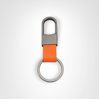 Porte - clés Mousqueton <br> Lanière Cuir Orange - Orange