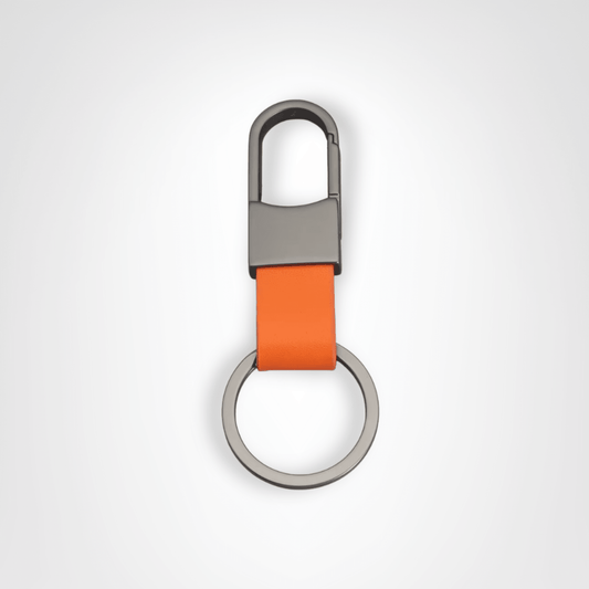 Porte - clés Mousqueton <br> Lanière Cuir Orange - Orange
