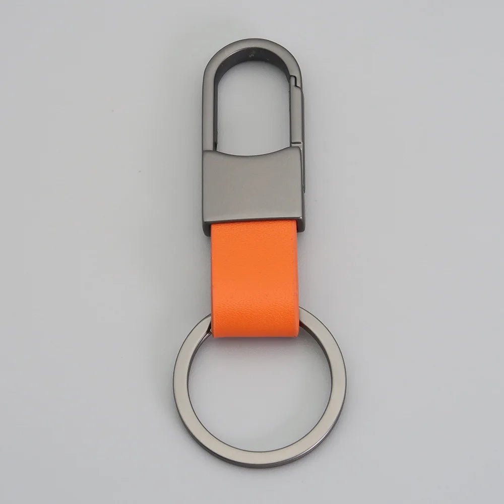 Porte - clés Mousqueton <br> Lanière Cuir Orange - Orange
