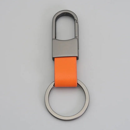 Porte - clés Mousqueton <br> Lanière Cuir Orange - Orange