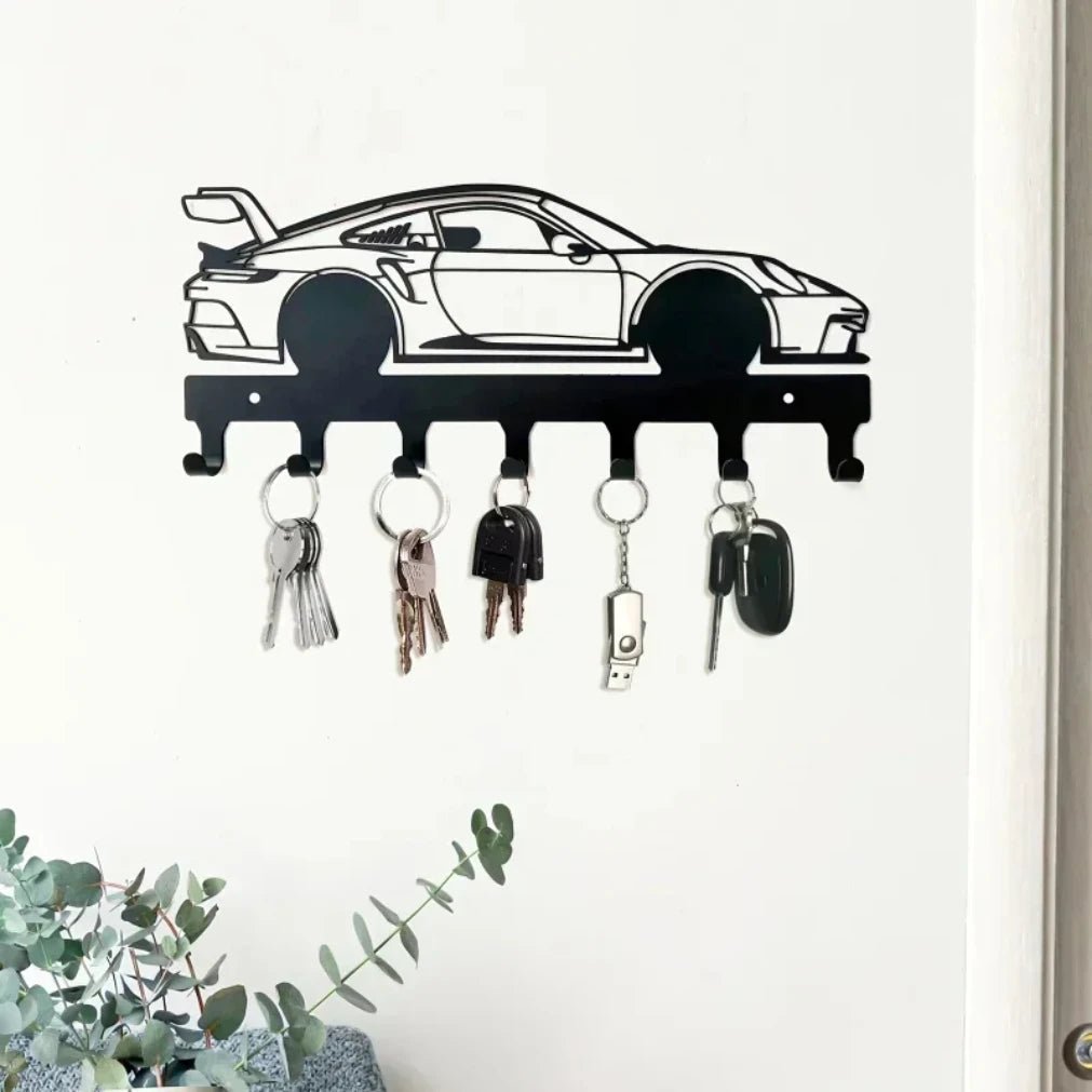Porte - clés Mural <br> La Voiture de course noire - Noir