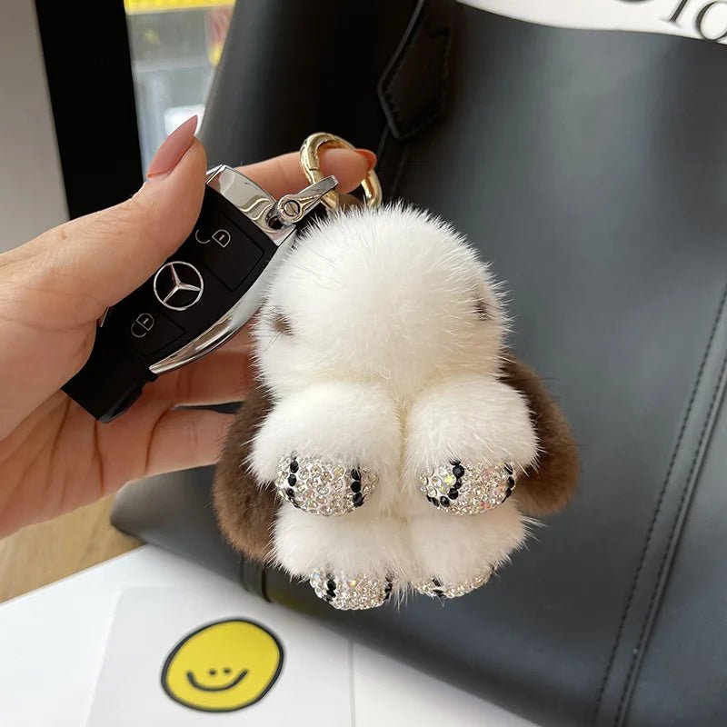Porte - clés Peluches <br> Le Lapin Brun Scintillant - Blanc et brun