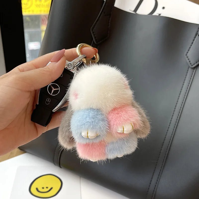 Porte - clés Peluches <br> Le Lapin Pastel Scintillant - Bleu et rose