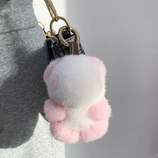 Porte - clés Peluches <br> Le Panda Rose Neige - Blanc et rose