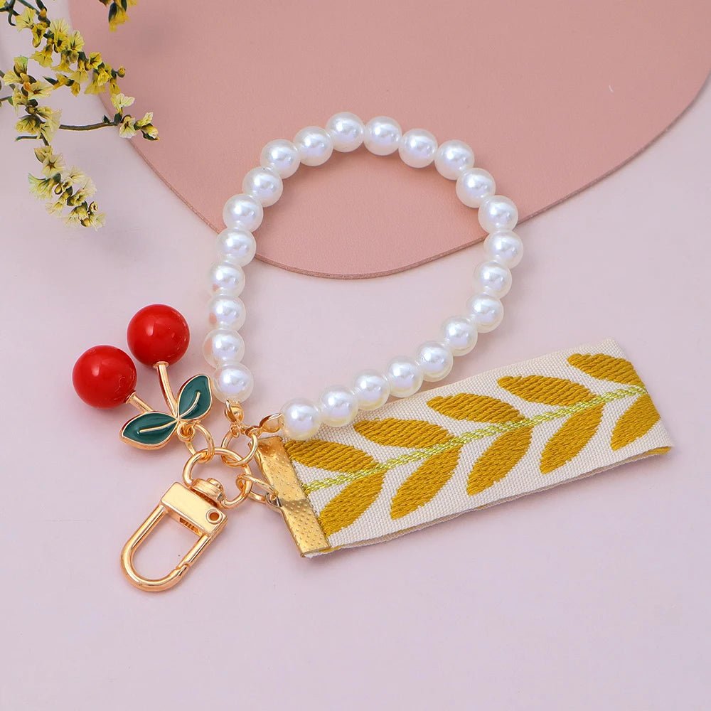 Porte - clés Perle <br> Le Ruban cerise - Caramel