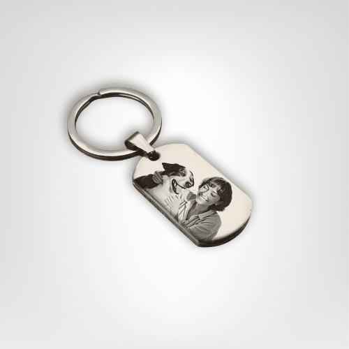 Porte - clés Photo <br> Le Médaillon Blanc Personnalisable - Noir