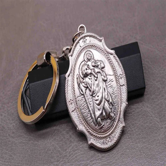 Porte - clés Spirituel <br> Le Médaillon Saint Christophe Argenté - Argent