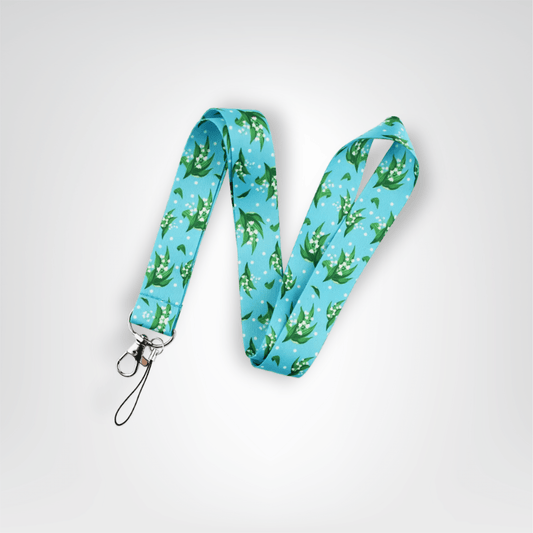 Tour du Cou Porte - clés <br> La Lanière Florale Bleu & Vert - Bleu et vert